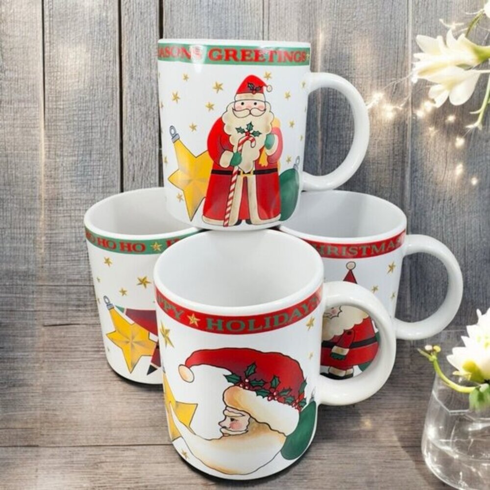 1994 Signature Housewares Santa Coffee Mug Cup Set 4 All Different Mugs Cups VTG